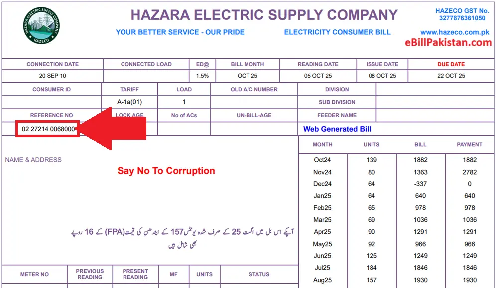 HAZECO online bill check 14-digit